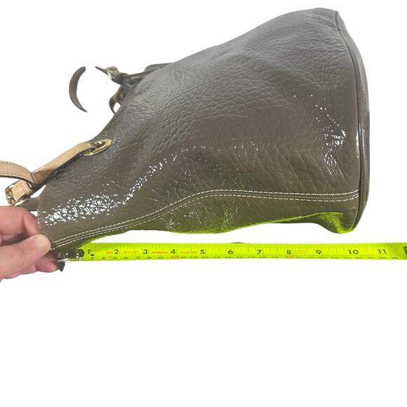 Michael Kors Brown Patent Leather Tote Bag Gold Hardware Shoulder Handbag - Picture 9 of 13